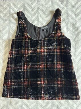 J. Crew Velvet Plaid Tank in Black with Multicolor Accents